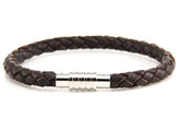 Steel and Brown Leather Bracelet 21cm Medium Size 8 1/2 inches